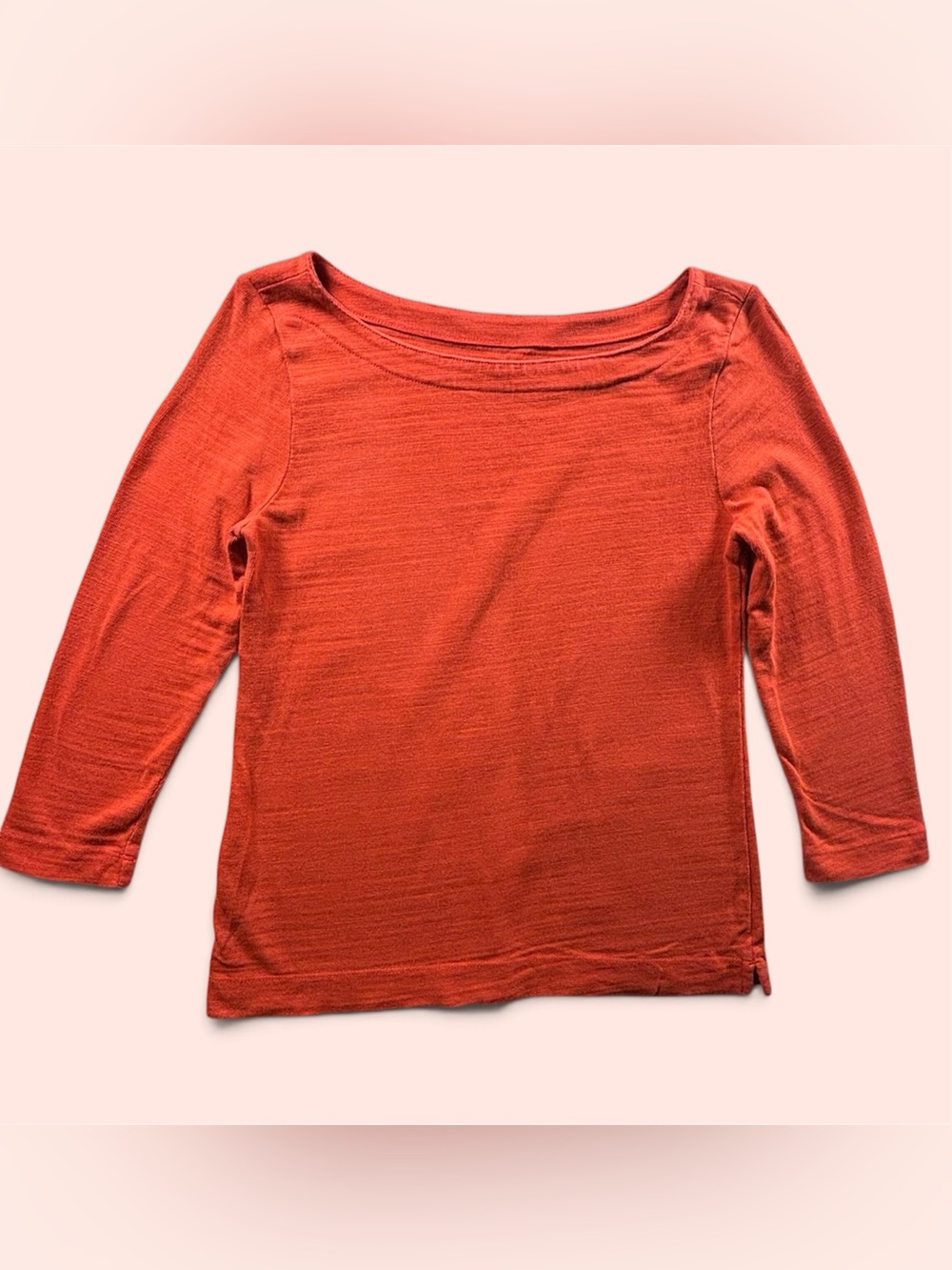 LOFT Burnt Orange 100% Cotton Boat Neck 3/4 Sleeve Top Small